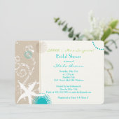 Invitation Beige Tan Aqua Beach Surprise Fête des mariées (Debout devant)