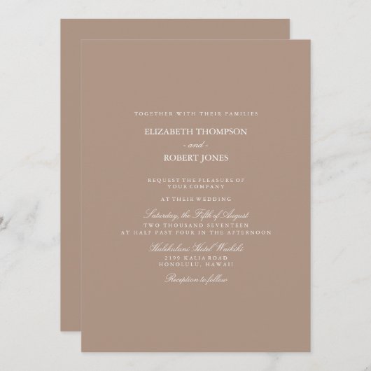 Invitation Beige Taupe Chaud avec Mariage blanc Détails (Devant / Derrière)