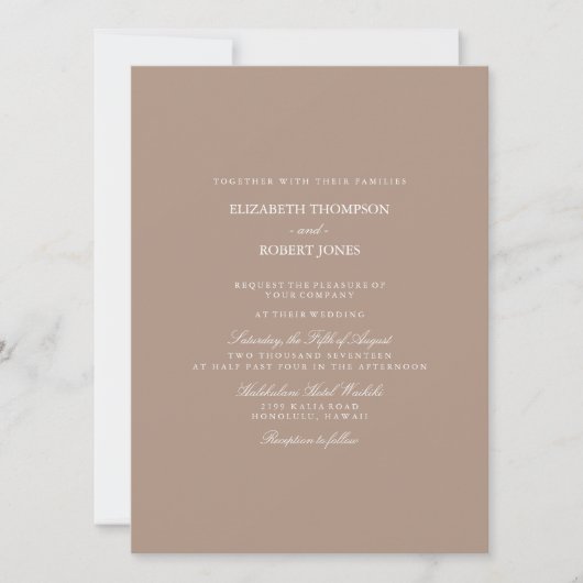 Invitation Beige Taupe Chaud avec Mariage blanc Détails (Devant)