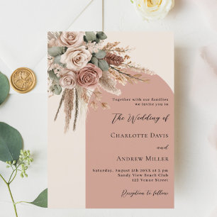 Invitation Beige taupe rose pampas herbe arche mariage