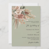 Invitation Beige taupe rose pampas herbe sauge vert mariage (Devant)