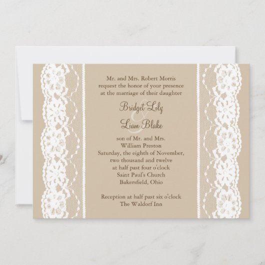 Invitation Beige tendre et dentelle Vintage (Devant)