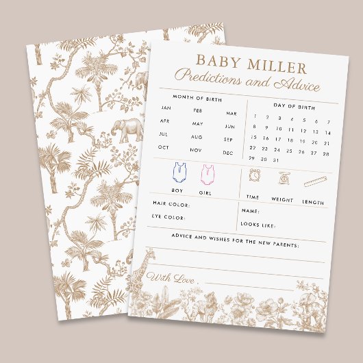 Invitation Beige Toile Baby Shower Predictions Advice Card