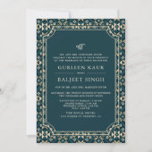 Invitation Beige Turquoise foncé Ikat Anand Karaj Sikh Mariag (Devant)