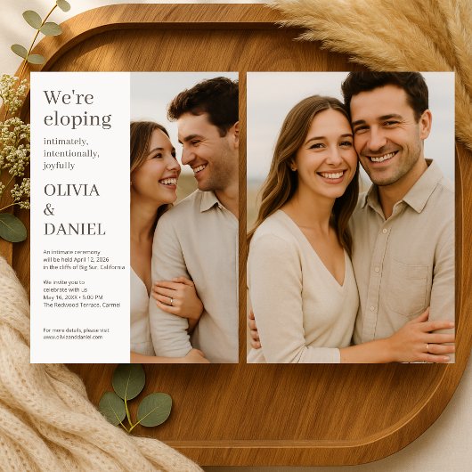 Invitation Beige Wedding Elopement Minimal Photo 