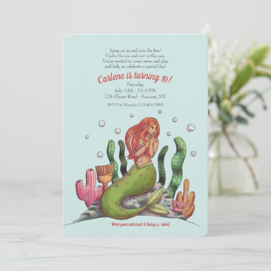 Invitation Bel anniversaire de sirène (Debout devant)