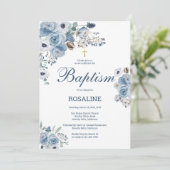 Invitation Bel Baptême Floral Bleu (Debout devant)