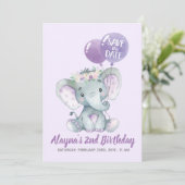Invitation Bel éléphant de lavande avec les ballons pourpres (Debout devant)