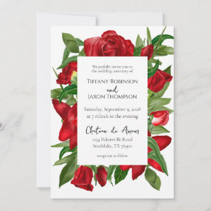 Invitation Bel Mariage frontalier du Bouquet Floral Rouge
