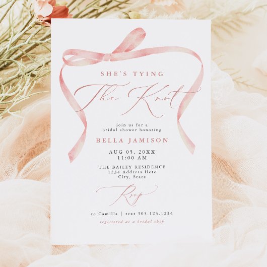 Invitation BELLA Blush Bow She's Tying the Knot Fête des mari