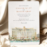 Invitation Bellagio Hotel & Casino Las Vegas Mariage<br><div class="desc">Invitation vos invités à une célébration spectaculaire avec cet élégant faire-part de mariage aquarelle, avec l'emblématique Bellagio Hotel & Casino à Las Vegas. L'oeuvre d'art exprime à merveille la grandeur du complexe, avec sa façade crème, beige et ocre clair, ses accents de bas niveau marron-rougeâtre/terre cuite et ses touches bleu-vert...</div>