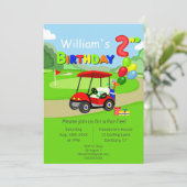 Invitation Belle 2e anniversaire Red Golf Cart Boy's (Debout devant)