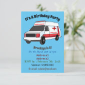 Invitation Belle ambulance rouge caricature van (Debout devant)