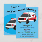 Invitation Belle ambulance rouge caricature van (Devant / Derrière)