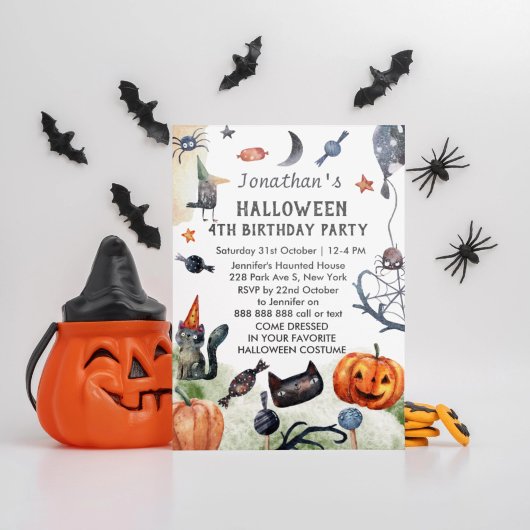 Invitation Belle Aquarelle Anniversaire de enfant Halloween