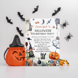 Invitation Belle Aquarelle Anniversaire de enfant Halloween
