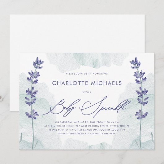 Invitation Belle aquarelle avec jolie aspersion de script béb (Devant / Derrière)