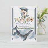 Invitation Belle Aquarelle Baleines et Fleurs Mariage (Debout devant)