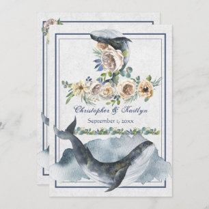 Invitation Belle Aquarelle Baleines et Fleurs Mariage