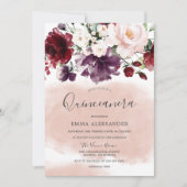 Invitation Belle aquarelle Bleue Botanique Quinceanera (Devant)