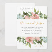 Invitation Belle Aquarelle Bleue Mariage Floral (Devant / Derrière)