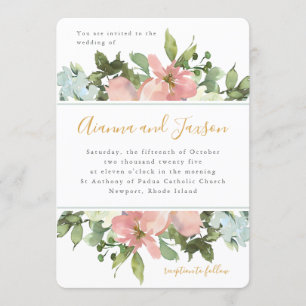 Invitation Belle Aquarelle Bleue Mariage Floral