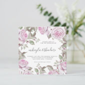 Invitation Belle Aquarelle Douce violet Rose Mariage (Debout devant)
