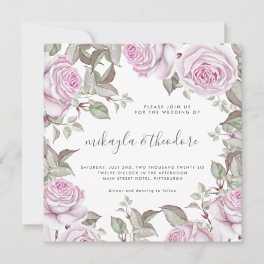 Invitation Belle Aquarelle Douce violet Rose Mariage (Devant)