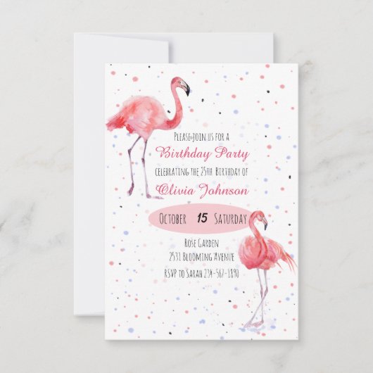 Invitation Belle aquarelle Flamant rose rose (Devant)
