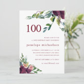 Invitation Belle aquarelle Florale 100e anniversaire (Debout devant)