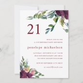 Invitation Belle aquarelle Florale 21e anniversaire (Devant)
