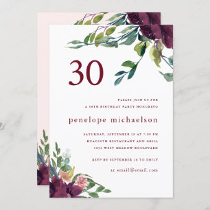 Invitation Belle aquarelle Florale 30e anniversaire