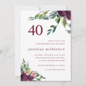 Invitation Belle aquarelle Florale 40e anniversaire (Devant)