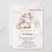 Invitation Belle aquarelle florale licorne Anniversaire (Devant)