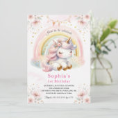 Invitation Belle aquarelle florale licorne Anniversaire (Debout devant)