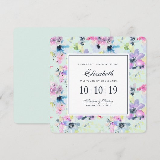 Invitation Belle Aquarelle Florale Pastel - Bridesmaid (Devant / Derrière)