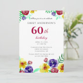 Invitation Belle aquarelle Flowers 60e anniversaire femme (Debout devant)