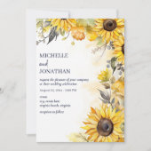 Invitation Belle aquarelle Mariage floral de tournesol (Devant)