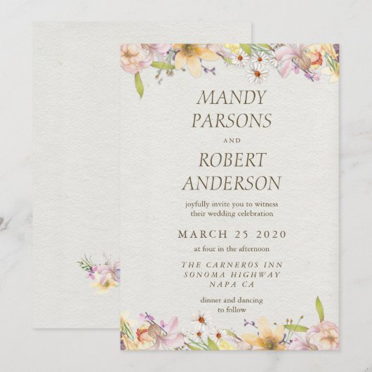 Invitation Belle Aquarelle Pastel Mariage Floral (Devant / Derrière)
