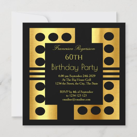 Invitation Belle Art Déco 60e Anniversaire Soirée Gold Noir (Devant)
