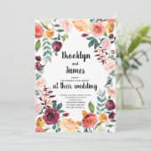 Invitation Belle automne Fleurs Calligraphie Mariage invite (Debout devant)