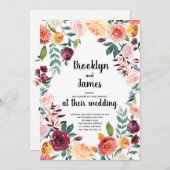 Invitation Belle automne Fleurs Calligraphie Mariage invite (Devant / Derrière)