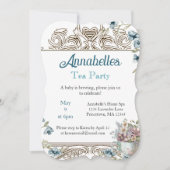 Invitation Belle Baby Shower Fête de Thé Florale Bleue (Devant)