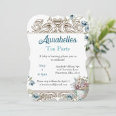 Invitation Belle Baby Shower Fête de Thé Florale Bleue (Debout devant)
