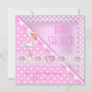 Invitation Belle Baby Shower Fille Bébé Rose Points