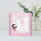 Invitation Belle Baby Shower Mignonne Fille Papillon Rose AA (Debout devant)