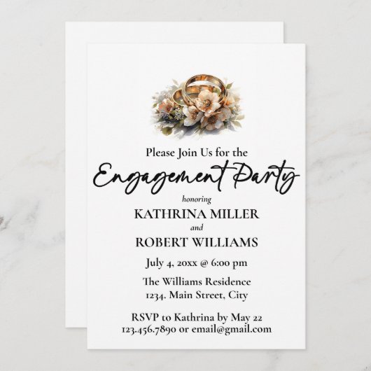 Invitation Belle Bague Mariage, Partie d'Engagement (Devant / Derrière)