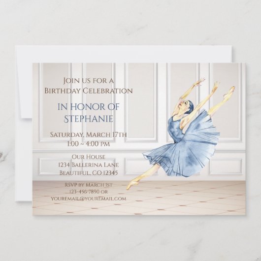 Invitation Belle Ballerina dans Ballet Studio Anniversaire (Devant)