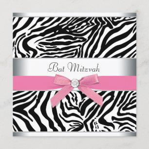 Invitation Belle Bar Mitzvah Zèbre Rose Élégante