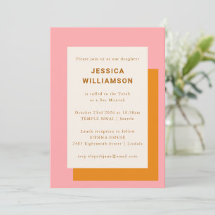 Invitation Belle Bat Mitzvah Géométrique Moderne Rose Orange